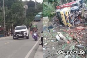 Truk Terguling Usai Tabrakan dengan Fortuner di Jalan Poros Bontang-Samarinda