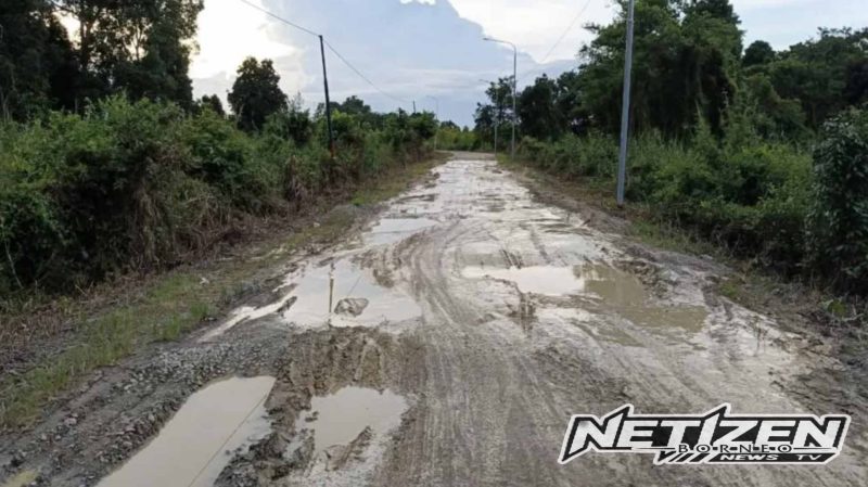 Kondisi Jalan Poros Desa Muara Wis–Kota Bangun Seberang Rusak dan Licin Akibat Hujan