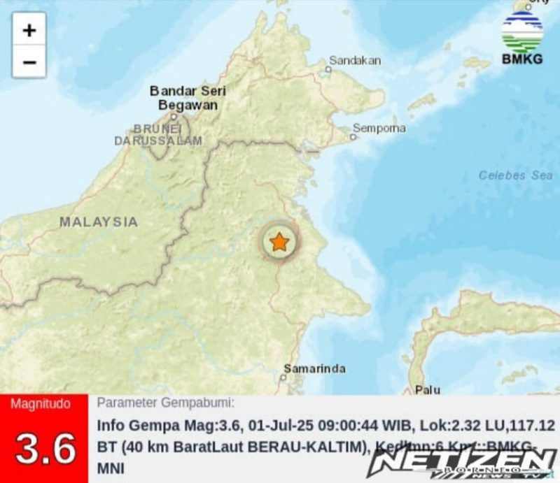 Gempa Magnitudo 3,6 Guncang Berau, Getaran Terasa Selama 5 Detik
